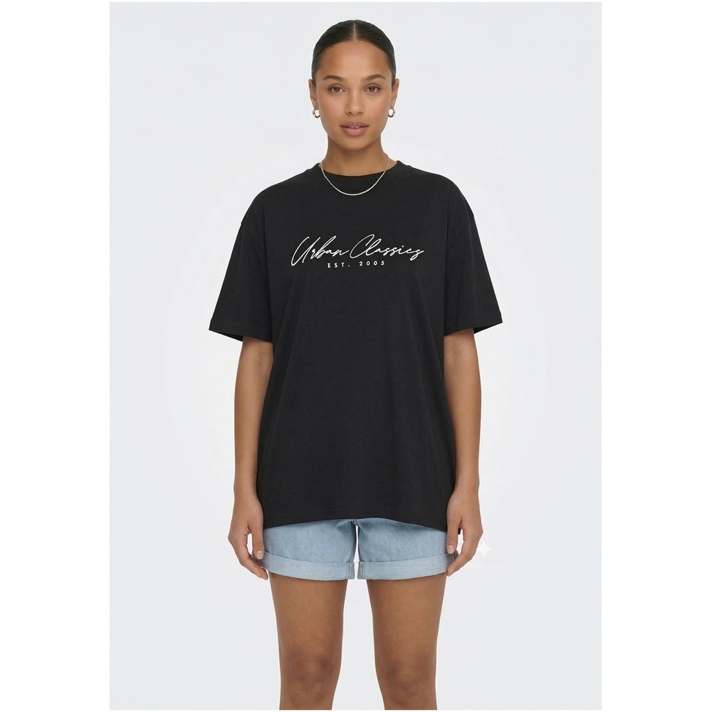 Urban Classics - Script Logo Loose Dames Tshirt - Zwart